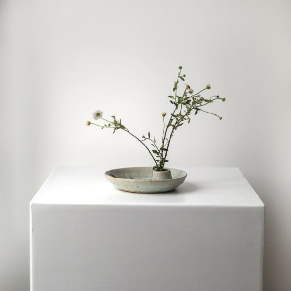 Wild Flower and Candle Vessel with Steel Lid II Stoneware and Wild Clay