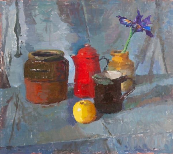 Alex Fowler, Still Life with Apple and Red Coffee Pot
