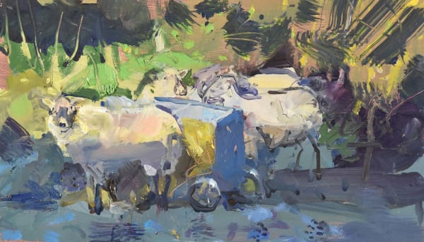 Richard Pikesley, Last Frost, Sheep at the Hay Feeder