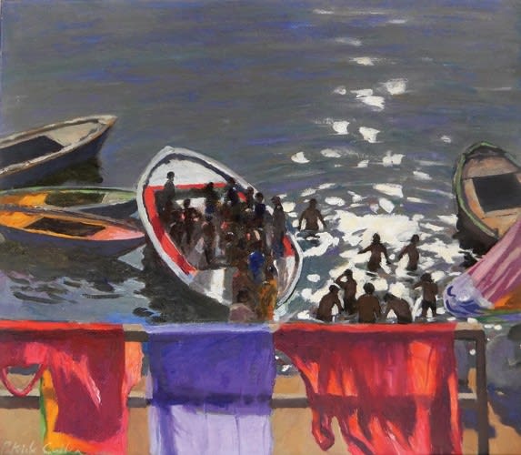 Patrick Cullen, Boys Bathing and Washing Drying, Varanasi