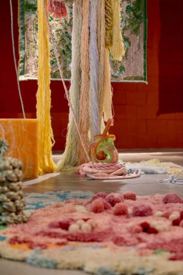 Sandra Keja-Planken, Nani hanging pillar yellow pink, 2025