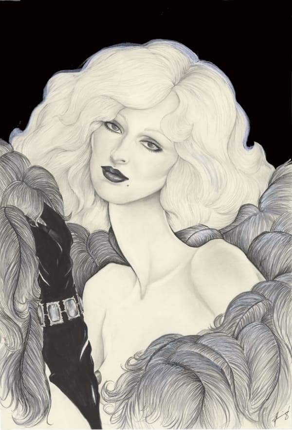 Connie Fleming Candy Darling Beauty Shot, 2024 Graphite and marker on paper