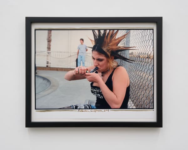 Ed Templeton Girl smokes pot at skatepark, Fullerton, CA, 2001 Gelatin Silver Print and Acrylic ink