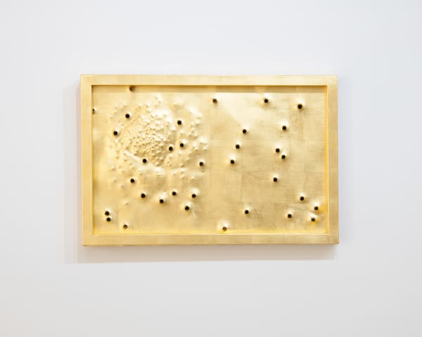 Darío Escobar Encrypted Messages N°64, 2025 Metal and gold leaf