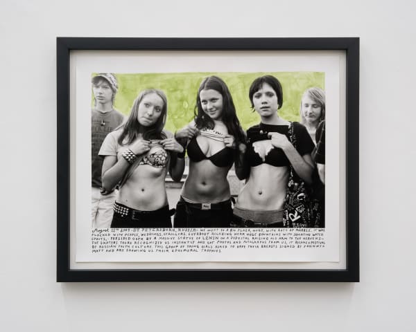 Ed Templeton Fans show their autographed chests, St. Petersburg, Russia, 2007 Gelatin Silver Print and Acrylic ink