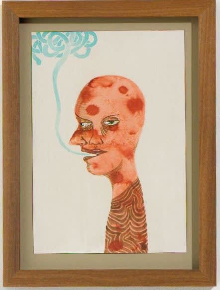 Ed Templeton My words float from one of two faces, which one do you wish to speak with ?, 2008 Acrylic and ink on paper