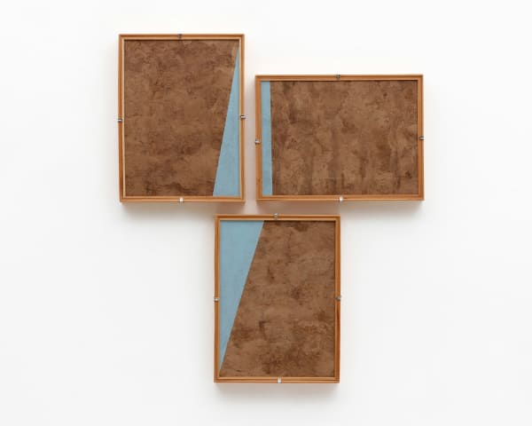 Darío Escobar Composiciones Azules Nº 8, 2016 Gouache on amate paper in artist's frame (three parts)