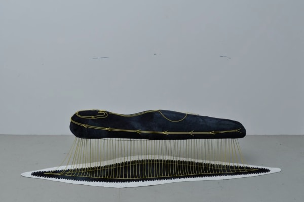 Matthew Ronay Hovering Coil, 2011 Basswood, purple heart, birch, lamb's leather, electric wire, lightbulb, steel, duvetyn, shellac based primer, dye