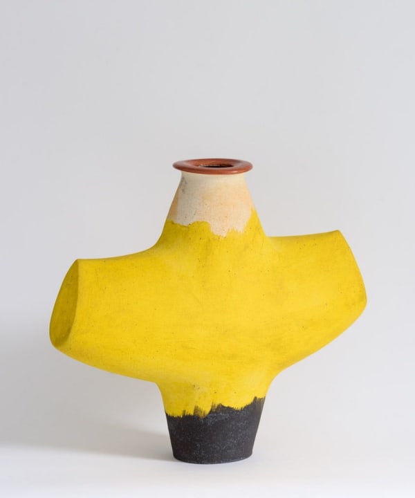 Wayne Ngan, Cream, Yellow, and Black Sculptural Vase, 2015