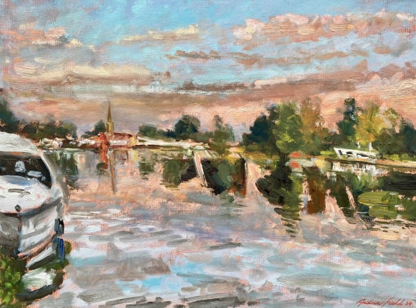 English Countryside Landscape Blue Scenic River Sky Oil Painting