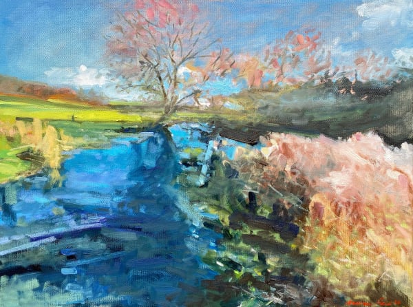 English Countryside Landscape Blue Marlow River Scenic Sky Field Oil Painting