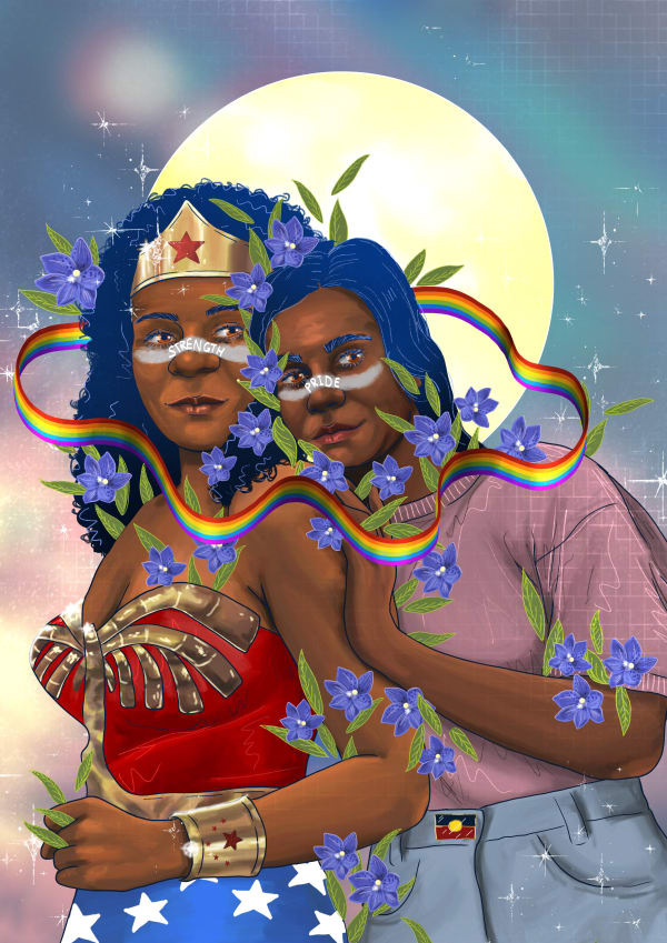 Dylan Mooney Strength, Pride, 2023 digital illustration with Yuwi ochre and ink Large: 118.9 x 84.1 cm | ed. of 5 + 2 AP Medium: 84.1 x 59.4 cm | ed. of 10 + 2 AP