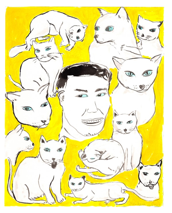 Vipoo Srivilasa (tbc), 2025 ink and acrylic on paper 34 x 28 cm