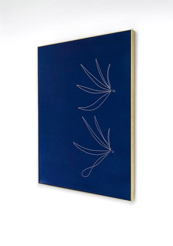 Tom Blake leaves in a stream, 2025 cyanotype, artist-made brass frame 41 x 31 cm