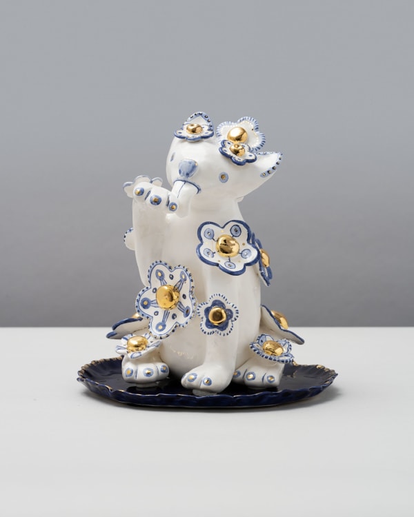 Vipoo Srivilasa Libera, the Deity of Freedom and Adventure, 2024 clay, glaze & gold lustre 21 x 19 x 19 cm