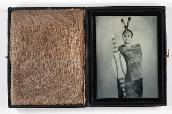 James Tylor Self portrait, 2024 quarter-plate daguerreotype lined with Nantu Watpa Grey Kangaroo fur; taken on Ngunnawal and Ngambri Country, Kamberri/Canberra, produced on Kaurna Country/Adelaide 12.5 x 10 cm (daguerreotype) 14 x 25 cm (case – open)