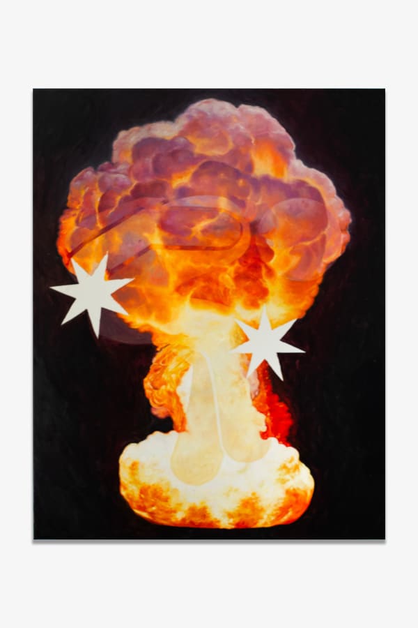 Savannah Jarvis Disc, Slip, Soar, Sear, 2025 oil on polycotton 91.5 x 71.5 cm