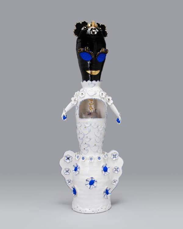 Vipoo Srivilasa Handle with Care Inspired by Joonyun’s Story, 2024 ceramic & mixed media 174 x 60 x 34 cm