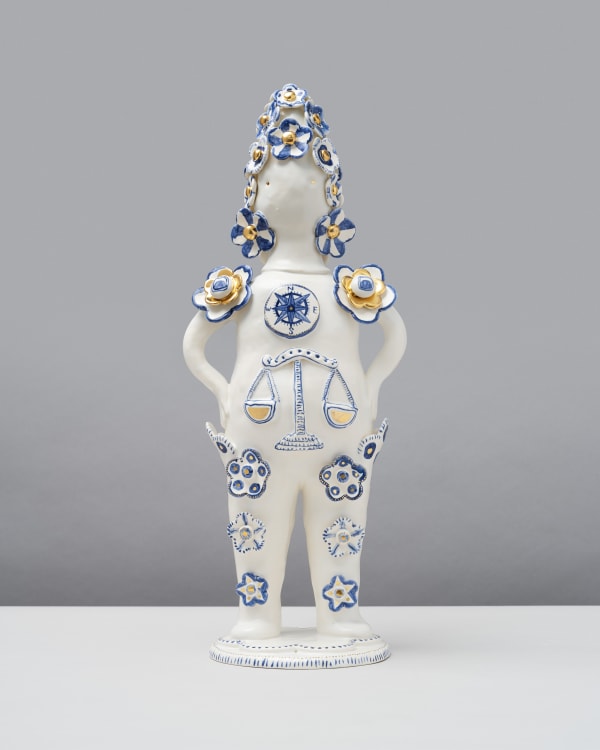 Vipoo Srivilasa Decidus, the Arbiter of Choices, 2024 clay, glaze & gold lustre 44 x 19 x 14 cm