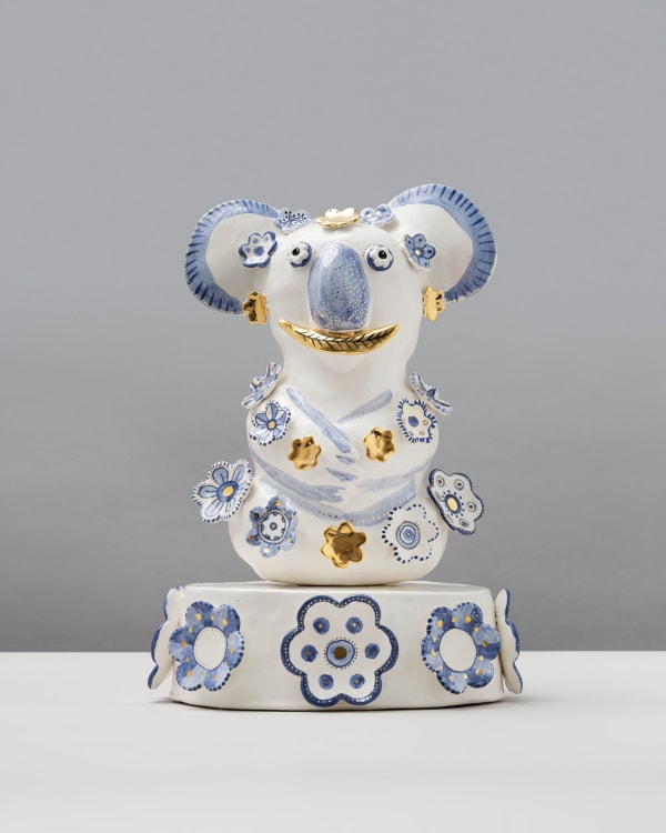 Vipoo Srivilasa Lazulite, the Deity of Blissful Laziness, 2024 clay, glaze & gold lustre 33 x 23 x 17 cm