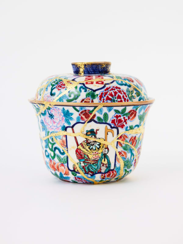 Casey Chen Borrowing a Page from History, 2023 glazed porcelain, ceramic colourants, enamels, gold lustre, and applied gold leaf; fired 5 times 13.5 x 14.4 x 14.5 cm