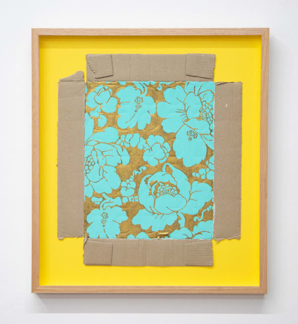 Claire Healy & Sean Cordeiro Aqua Gardenia on Slab, 2022 acrylic gouache on booze box 68.5 x 60.5 cm