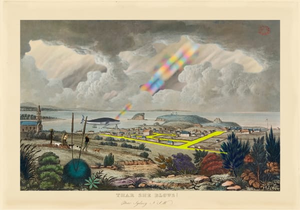 Joan Ross Thar she blows!, 2023 hand-coloured pigment print on rag paper 55 x 80 cm / 67 x 90 cm (framed)