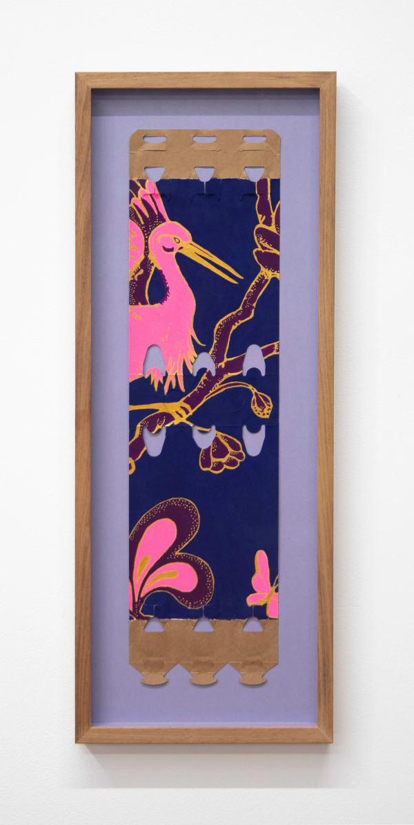 Claire Healy & Sean Cordeiro Egrets Alcopop: Hot Pink, 2022 acrylic gouache on booze box 79 x 31 cm