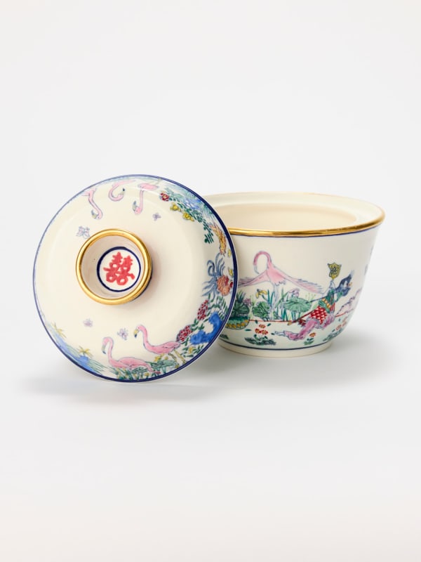 Casey Chen Princess iron fan, 2024 glazed porcelain, ceramic colourants, enamels, and gold lustre; fired 5 times 14.5 x 15 x 15 cm