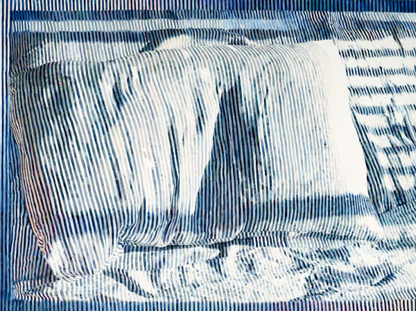 Holly Anderson Pillow (horizon stripes), 2023 oil on panel 56 x 75 cm