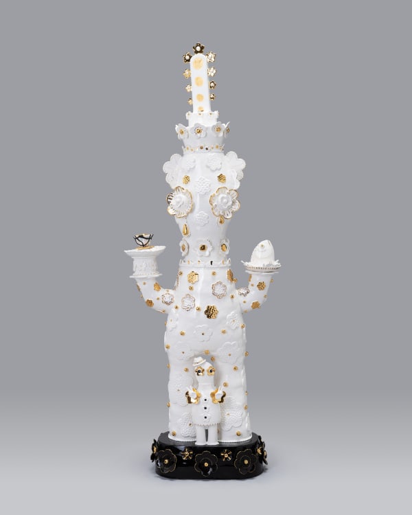 Vipoo Srivilasa The Essence of Ancestry Inspired by Cyrus’s Story, 2024 ceramic & mixed media 145 x 4 x 25 cm