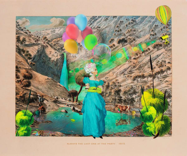 Joan Ross Always the last one at the party, 2023 hand-coloured pigment print on rag paper 50 x 60 cm / 58.5 x 68.5 cm (framed)