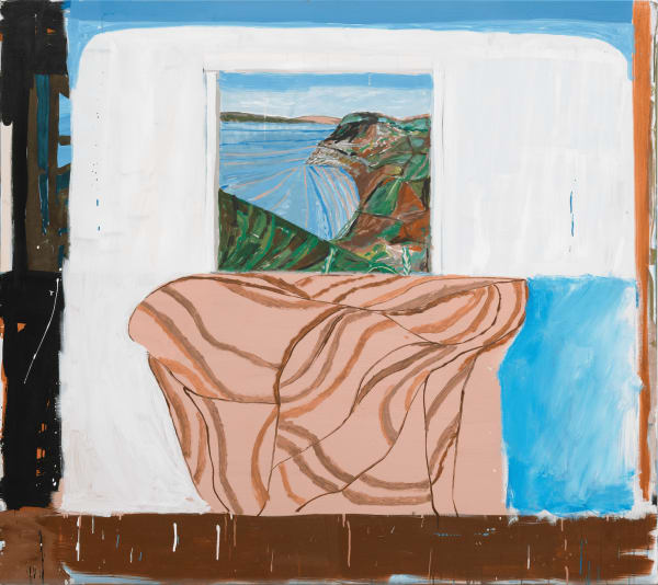 Sally Anderson Nat Silk's Seatown Still Life, PB Nude Quilt, Bromeliad Washdown, 2023 acrylic on polycotton 153 x 137 cm