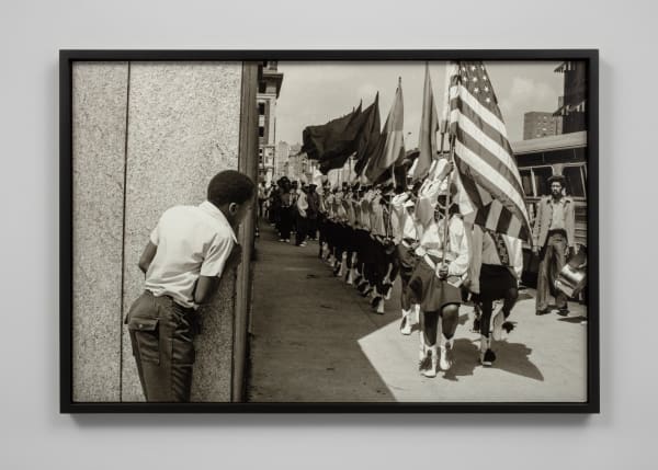 Ming Smith, Young Boy and Harlem Marching Band (Harlem, NY), 1973