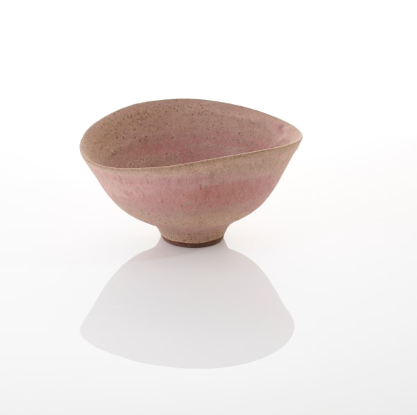 Lucie Rie, Oval Bowl with Pink Spiral and Pitted Glaze, circa 1980