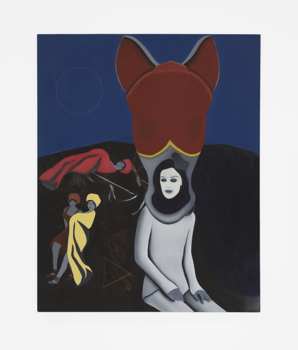 Strangers, 2022 Oil, spray acrylic and embroidery thread on canvas 60 1/4 x 48 in 153 x 122 cm