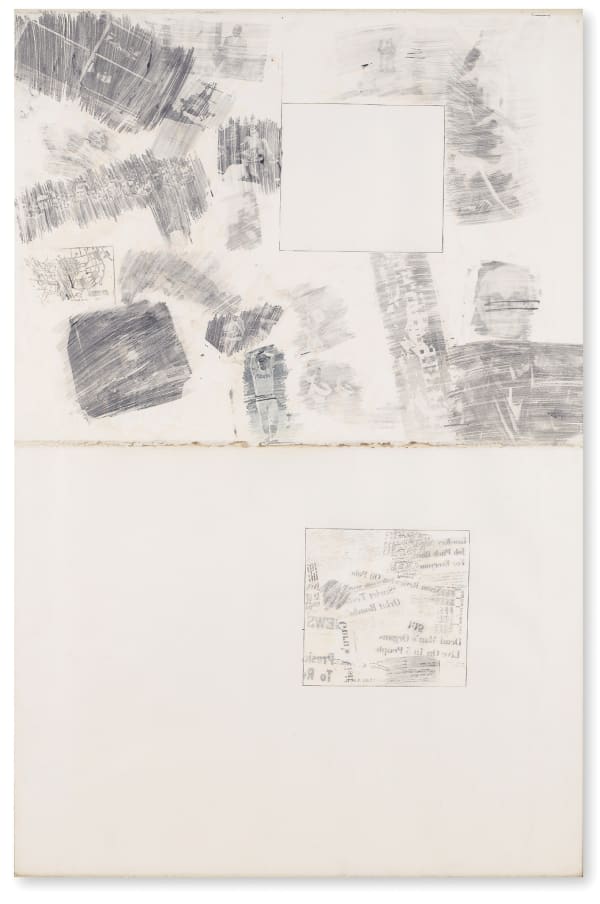 Allocation I, 1969 solvent transfer on Arches paper in two parts with gouache and pencil 22 1/2 x 29 3/4 inches 57.1 x 75.5 cm