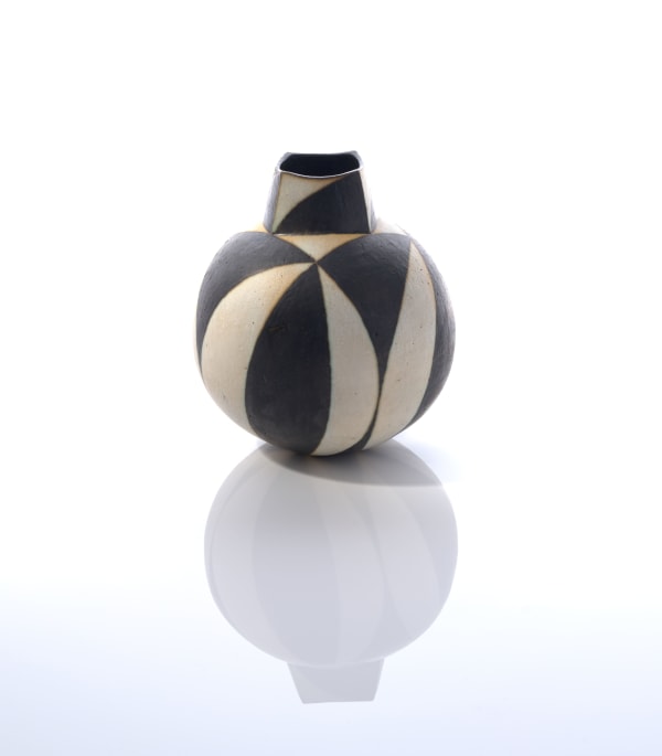 John Ward, Black and White Rounded Pot with Squared Neck, circa early-1990s