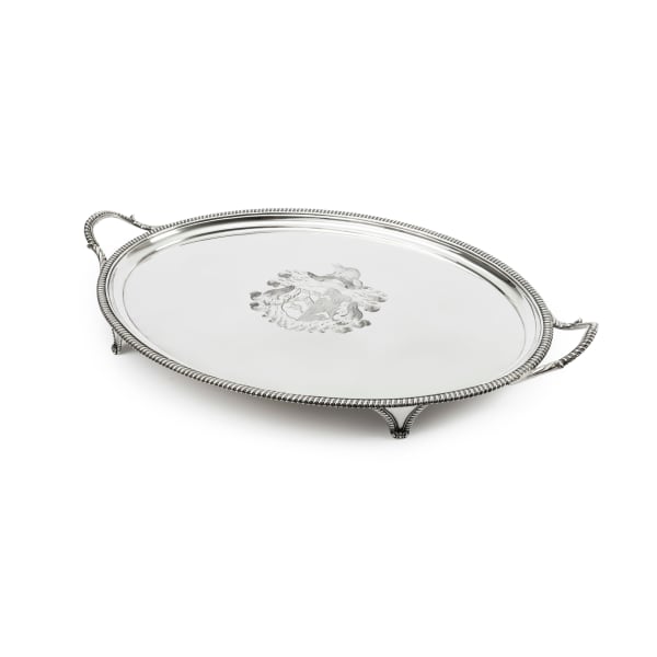 Thomas Hannam & John Crouch, Fine George III Silver Footed Tray made in London by Hannam & Crouch, 1806