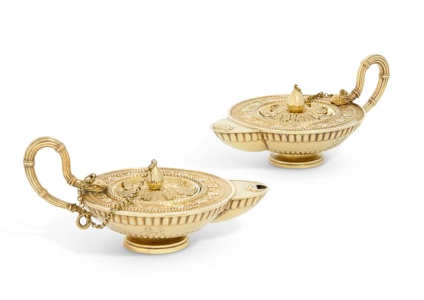 BENJAMIN SMITH & DIGBY SCOTT, A PAIR OF GEORGE III SILVER GILT CIGAR LIGHTERS, 1804