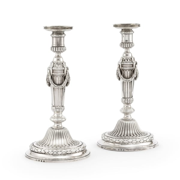 JOHN ROMER, An Important pair of George III Neo-Classical Candlesticks, London by John Romer, 1770