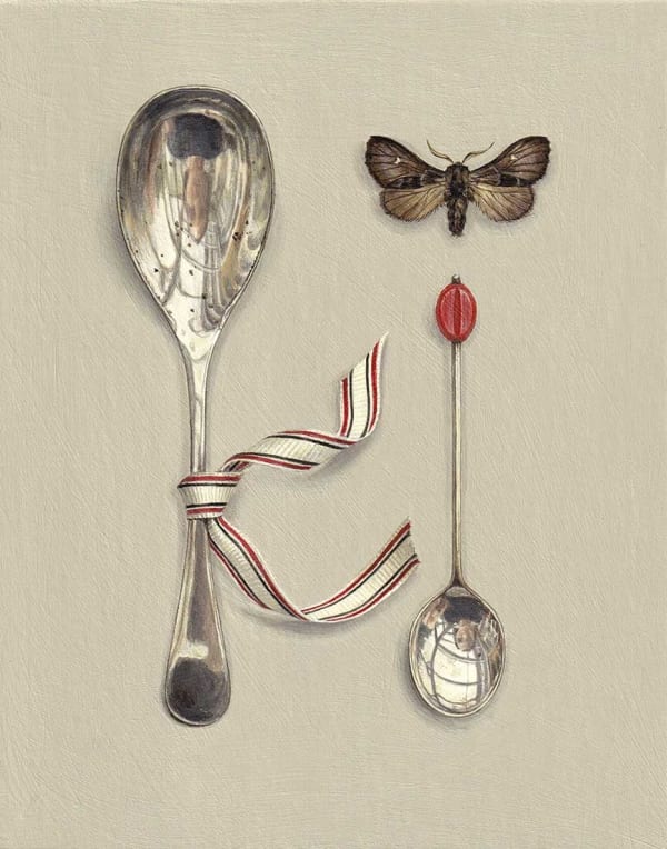 Rachel Ross, Silver Spoons with Butterfly and Striped Ribbon