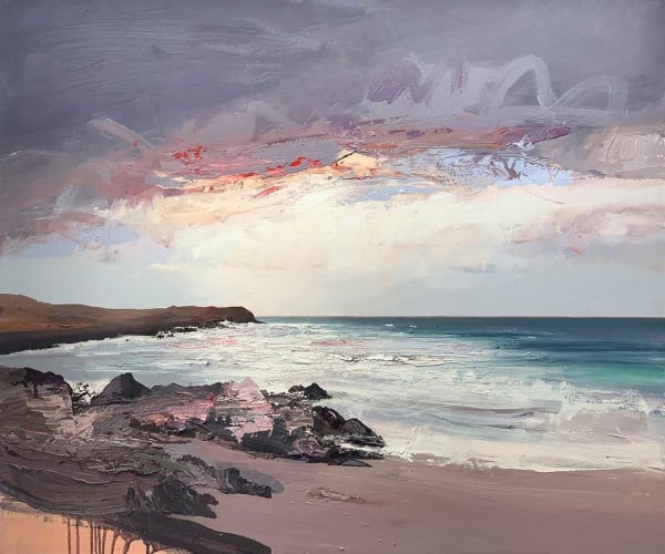 Chris Bushe RSW, Late Autumn Sunset and a Surging Tide, Saligo Bay