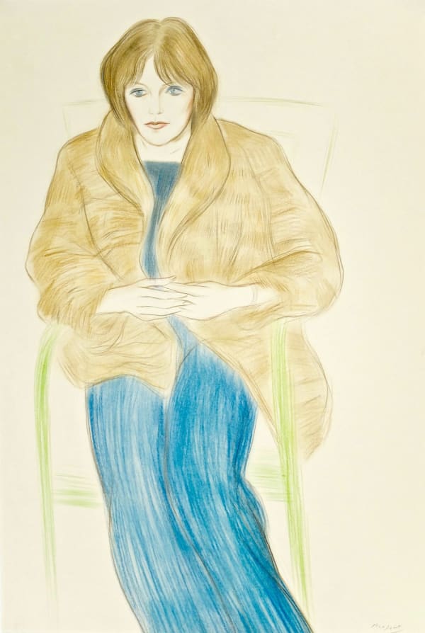 Alexander Moffat OBE RSA, Lynda Myles in fur jacket, 1977