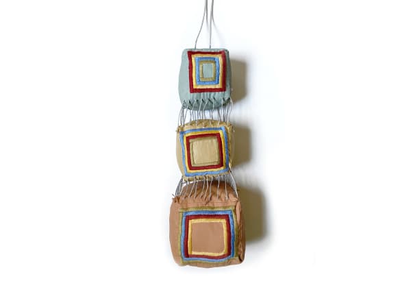 Lisa Walker, Hanging Cubes With Thin Plaits and Nicely Embroidered Inner Squares, 2021