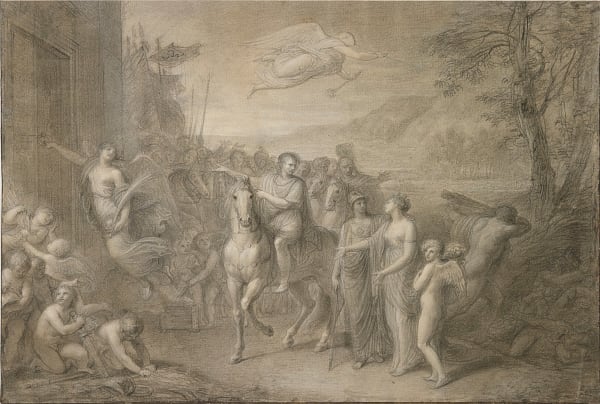 Andrea Appiani La riconoscenza muove incontro Napoleone a cavallo mentre la vittoria chiude la porta del tempio di Giano , 1802 ca