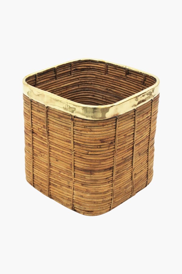 Gabriella Crespi, Pencil Cane & Brass Planter in the style of Gabriella Crespi, 1970s