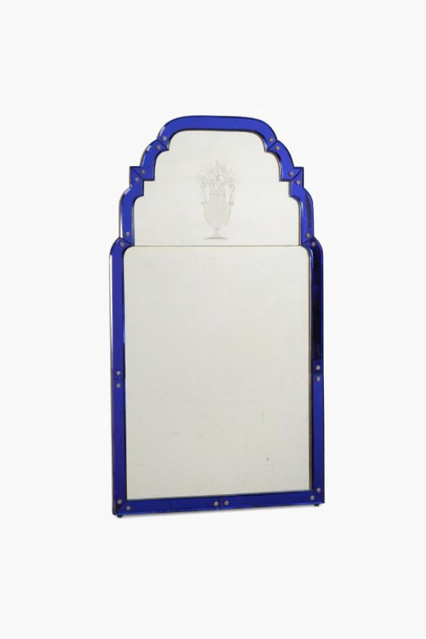 Cobalt Blue Glass Framed Pier Mirror, Circa 1930