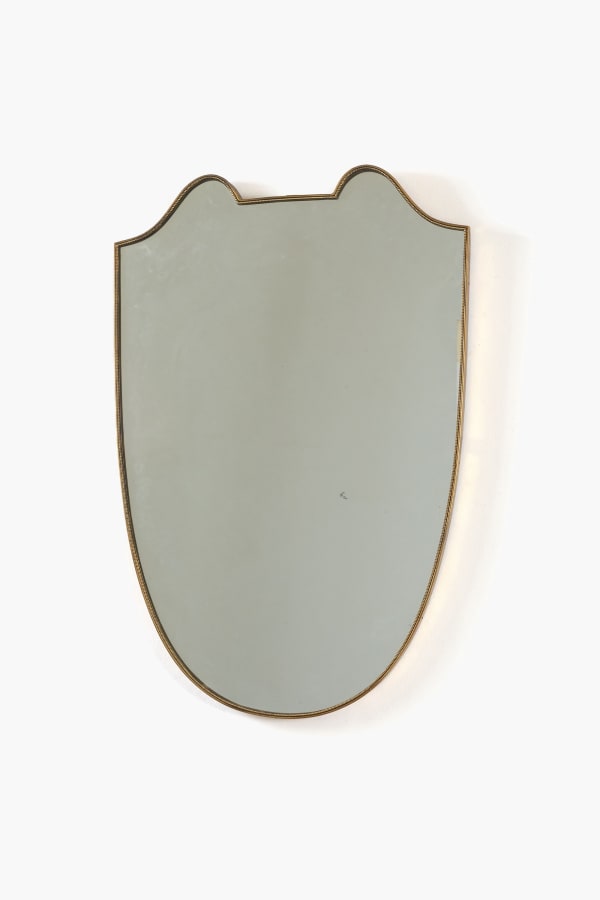Italian Brass Framed Shield Mirror in the style of Gio Ponti, 1950s
