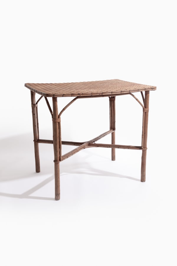 French Rattan & Cane Side Table, C.1960